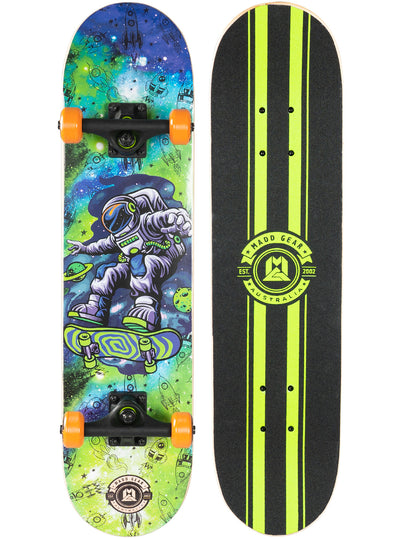 Madd Gear 31" Board Skateboard Popsicle Complete High Quality Maple Ply Kids Childrens Trick Skate Park Space Cool Graphics Green Astronaut
