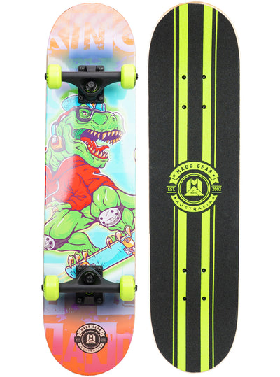 Madd Gear 31" Board Skateboard Popsicle Complete High Quality Maple Ply Kids Childrens Trick Skate Park Cool Graphics Green Red Dinosaur