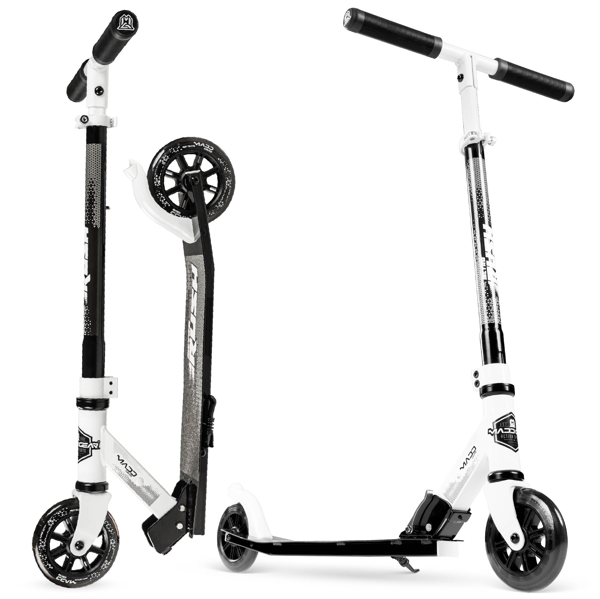 Rush 125 Folding Kick Scooter - White Black – Madd Gear