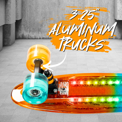 Madd Gear Retro Penny Board Skateboard Light-Up LED RGB Kids Children Boys Girls Aluminum Trucks Orange Teal