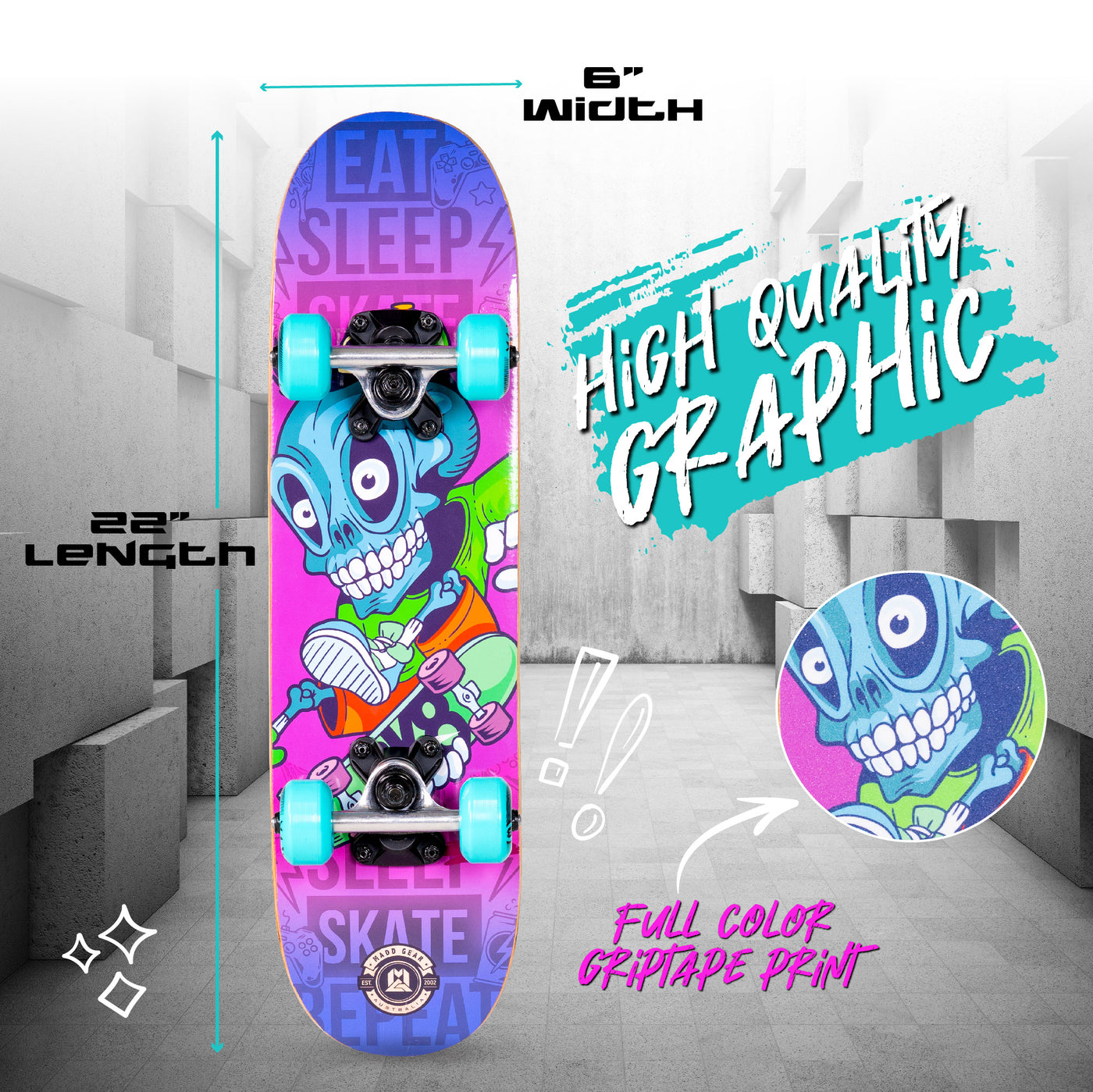 Madd Gear Skateboard Locker Boys Girls Complete Skate Park Maple Deck High Quality Graphic Skeleton Skater