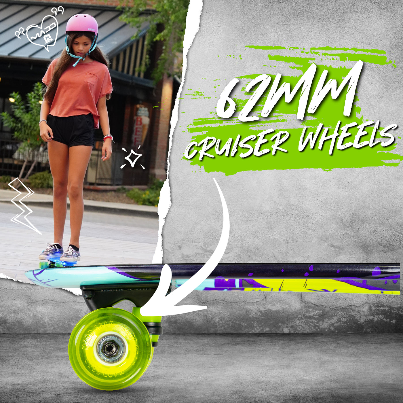 Madd Gear Retro Board Skateboard Penny 22" Plastic Flexible Kids Children Complete High Quality Green Smooth Rolling Wheels