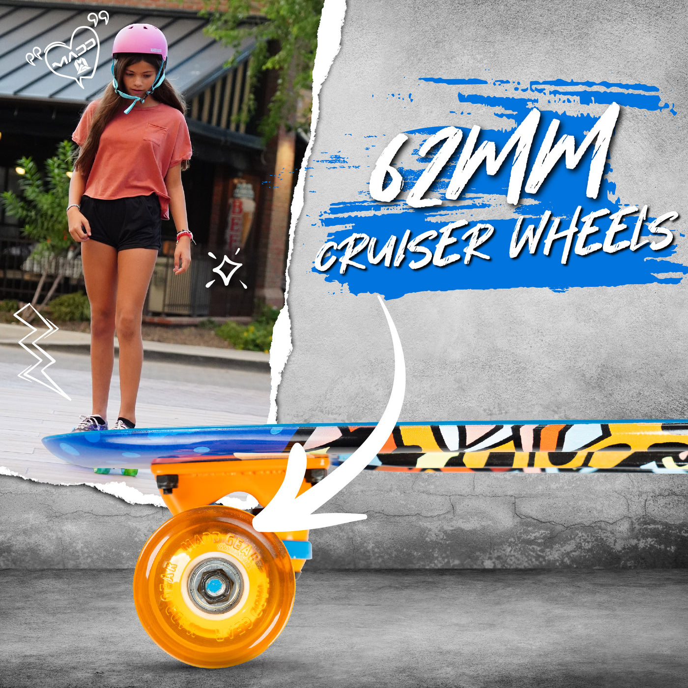 Madd Gear Retro Board Skateboard Penny 22" Plastic Flexible Kids Children Complete High Quality Blue Orange Smooth Rolling Wheels