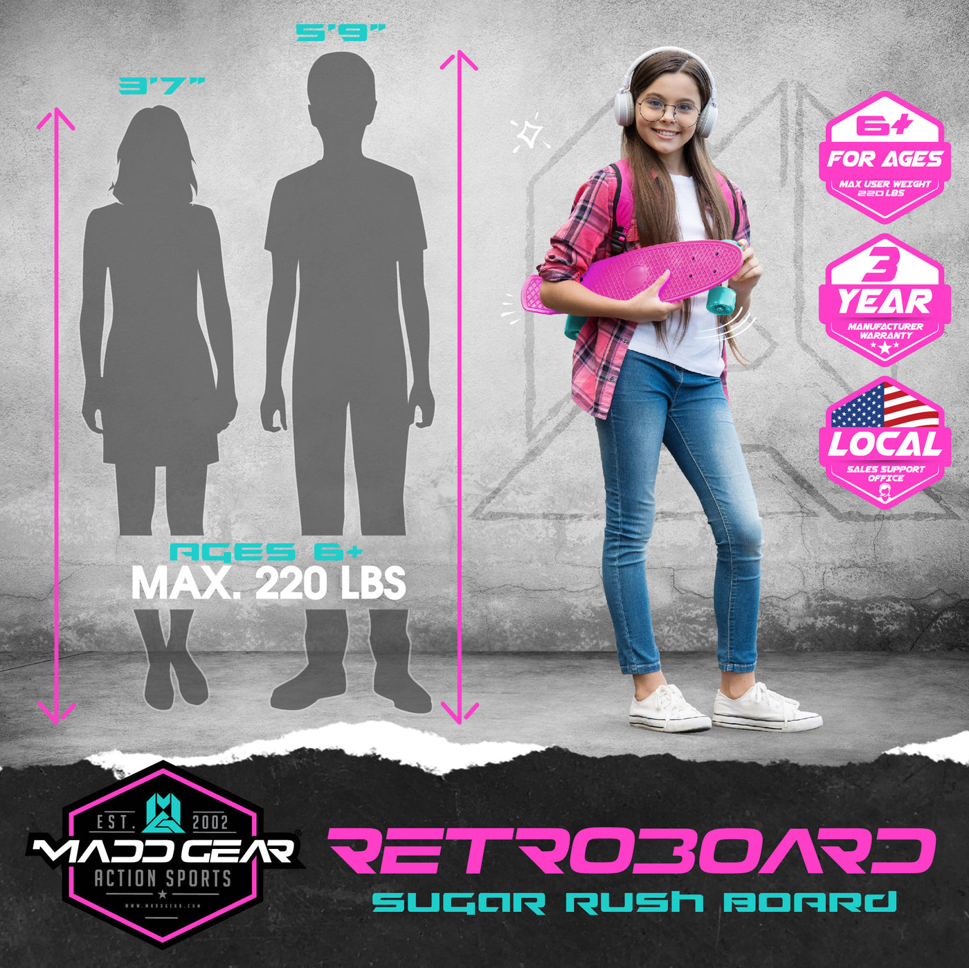 Madd Gear Retro Board Skateboard Penny 22" Plastic Flexible Kids Children Complete High Quality Pink Compact Skateboard