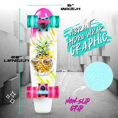 Madd Gear Retro Complete Penny Board Skateboard Plastic Hydro-Wrap Graphic Boys Girls Teal Yellow Pink Fruit Pineapple