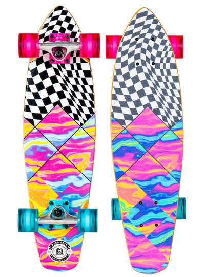 Madd Gear 28" Board Cruiser Complete Skateboard Longboard High Quality Maple Ply Skate Park Kids Childrens Adults Teens Boys Girls Cool Graphics Pink Teal Yellow Blue Black White Multicolor Checker