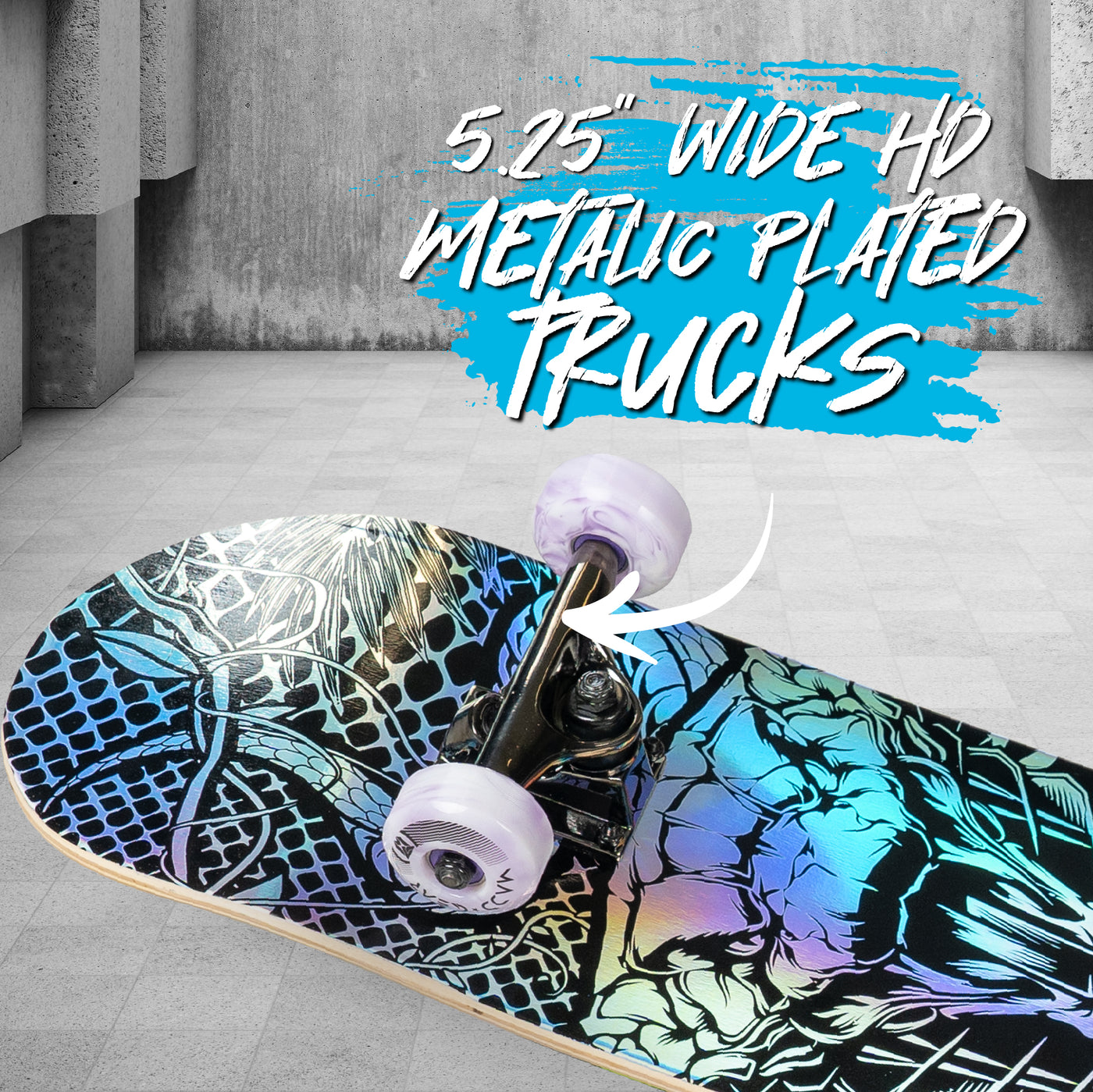 Madd Gear Complete Grind Popsicle Kicktail Skateboard Holographic Snake Metallic Plated Trucks