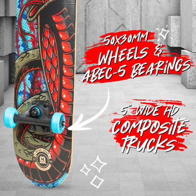 Madd Gear 31" Board Skateboard Popsicle Complete High Quality Maple Ply Kids Childrens Trick Skate Park Trucks Wheels Bearings Snake