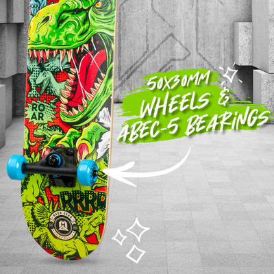 Madd Gear Skateboard Wheels Trucks Bearings Green Vibrant Deck Maple Quality Smooth Rolling Wheels Bearings Dinosaur