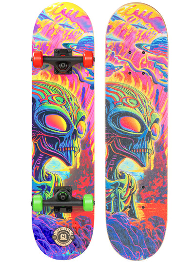 Madd Gear 31" Board Skateboard Popsicle Complete High Quality Maple Ply Kids Childrens Trick Skate Park Space Cool Graphics Red Green Alien Multicolor