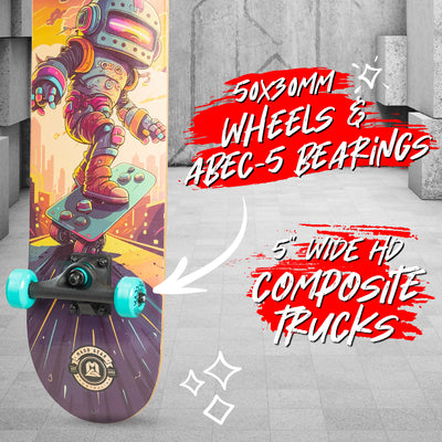 Madd Gear 31" Board Skateboard Popsicle Complete High Quality Maple Ply Kids Childrens Trick Skate Park Trucks Wheels Bearings Robot