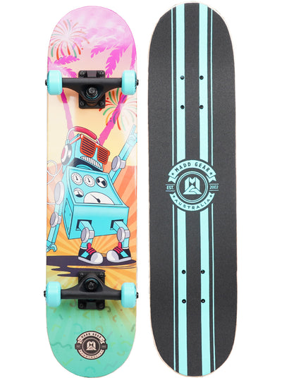 Madd Gear 31" Board Skateboard Popsicle Complete High Quality Maple Ply Kids Childrens Trick Skate Park Cool Graphics Pink Teal Robot
