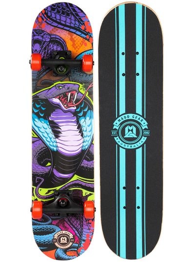 Madd Gear 31" Board Skateboard Popsicle Complete High Quality Maple Ply Kids Childrens Trick Skate Park Cool Graphics Purple Snake