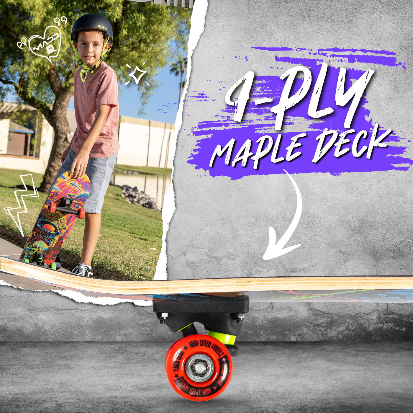 Madd Gear MGP Beginner Double Kicktail Skateboard Complete Quality Skate Park Board Maple Deck