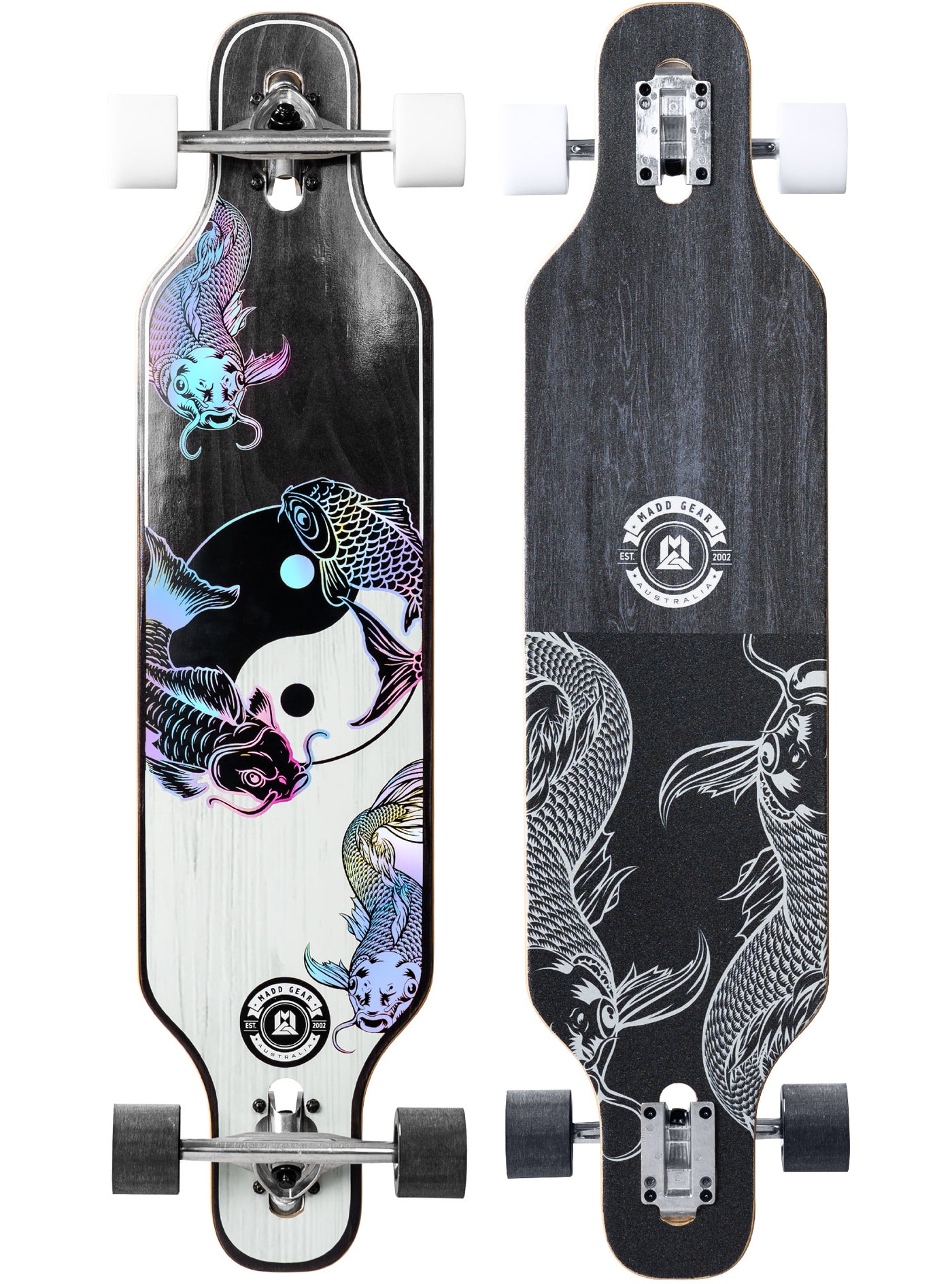 madd gear mad dropthrough drop through longboard skateboard complete yin yang koi fish