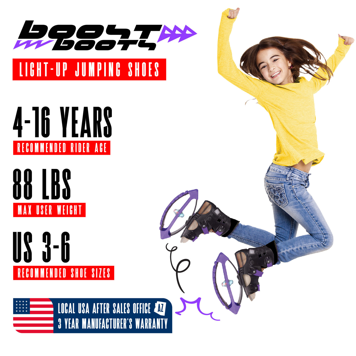 Madd Gear Boosters Boost Boots Kids Jumping Shoes Kangaroo Bouncing Kangoo Light-Up Lights LED Black Purple