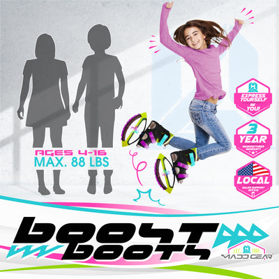 Madd Gear Boosters Boost Boots Kids Jumping Shoes Kangaroo Bouncing Kangoo Light-Up Lights LED Pink Lime