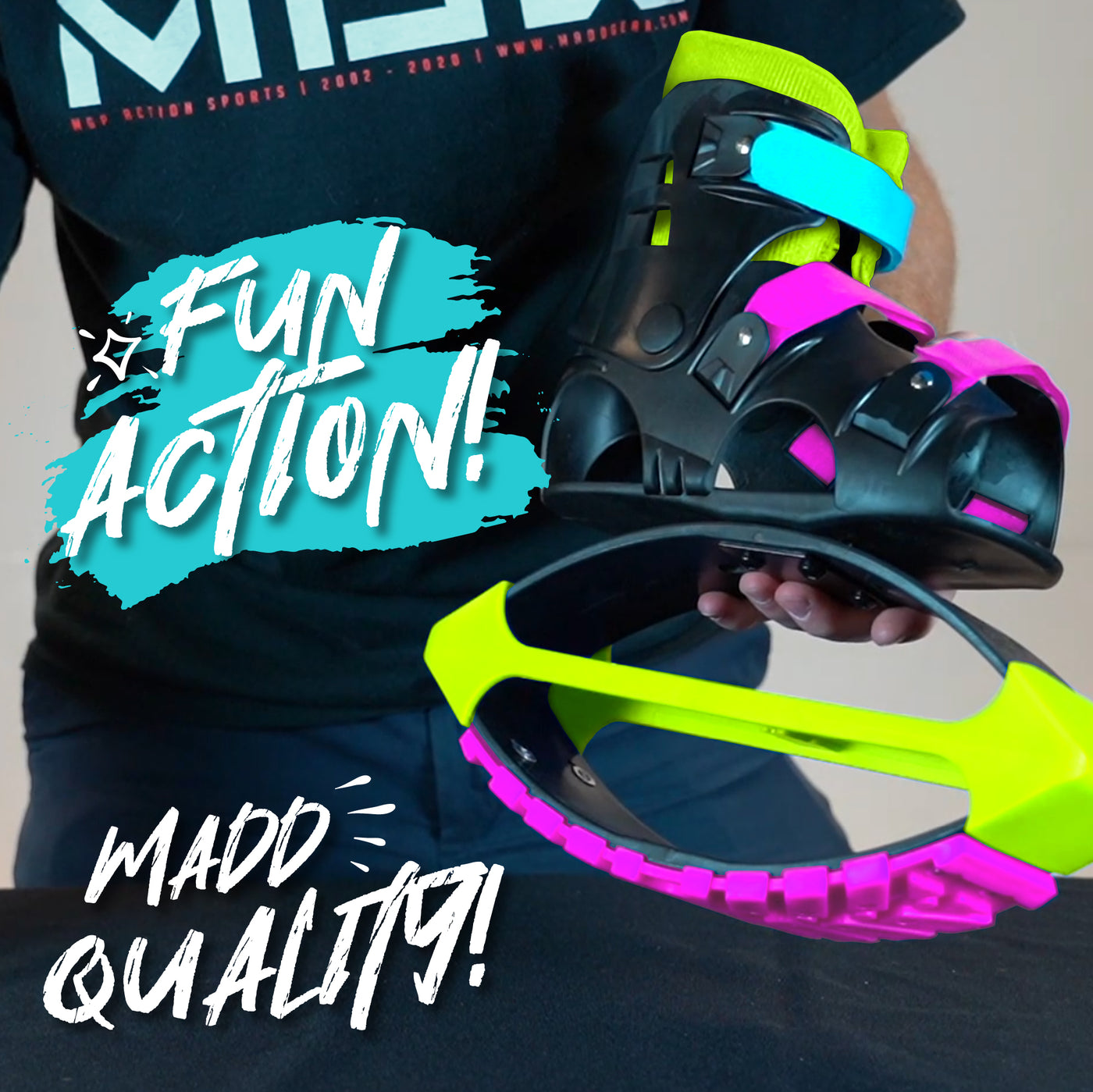 Madd Gear Boosters Boost Boots Kangaroo Bouncing Kanga Jumping Shoes Pink Lime Kids Boys Girls Fun