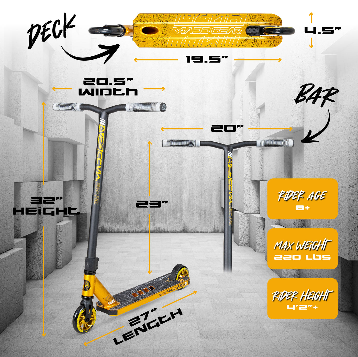 MG Madd Gear Carve Elite Razor Stunt Trick Scooter Gold Deck