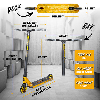 MG Madd Gear Carve Elite Razor Stunt Trick Scooter Gold Deck