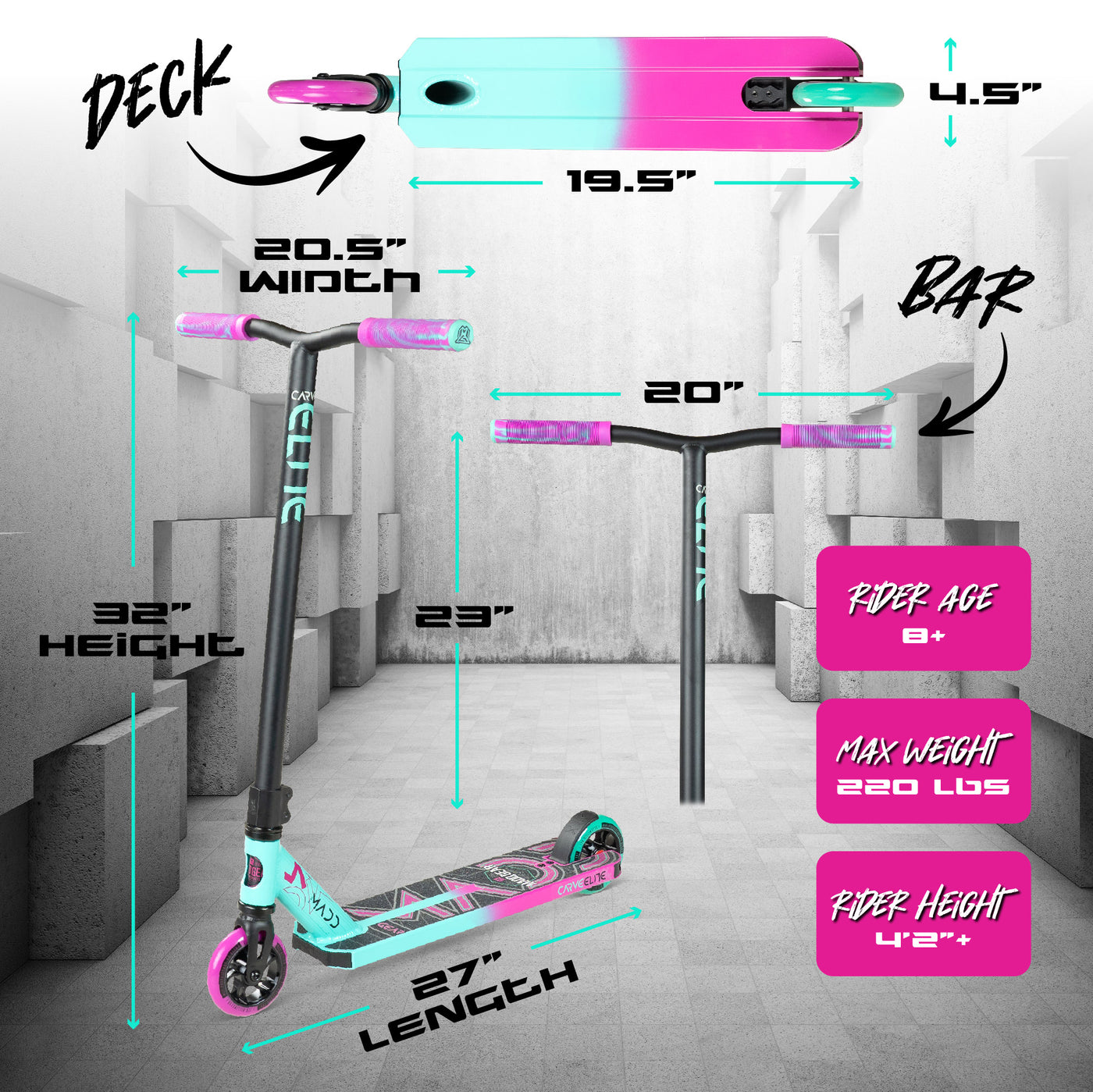 MG Madd Gear Carve Elite Razor Stunt Trick Scooter Teal Pink