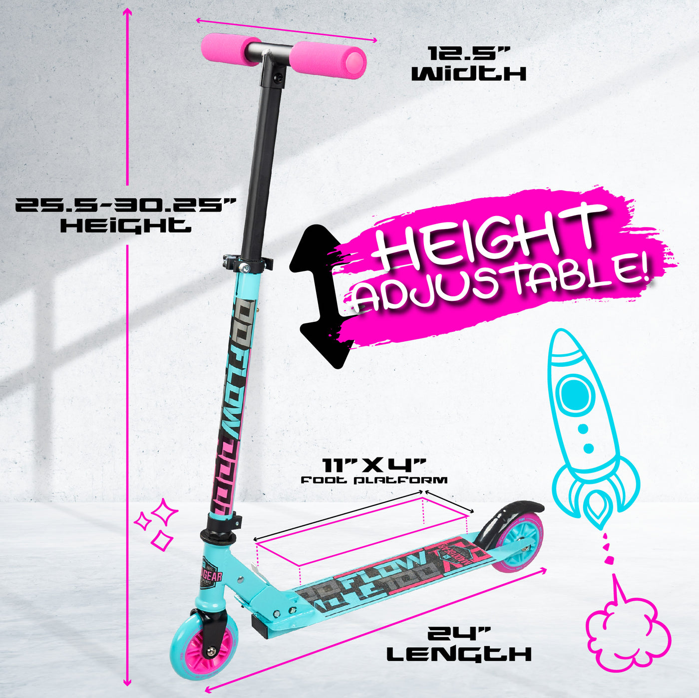 MGP Madd Gear Kick Folding Flow Carve 100 Scooter Height Adjustable Teal Pink