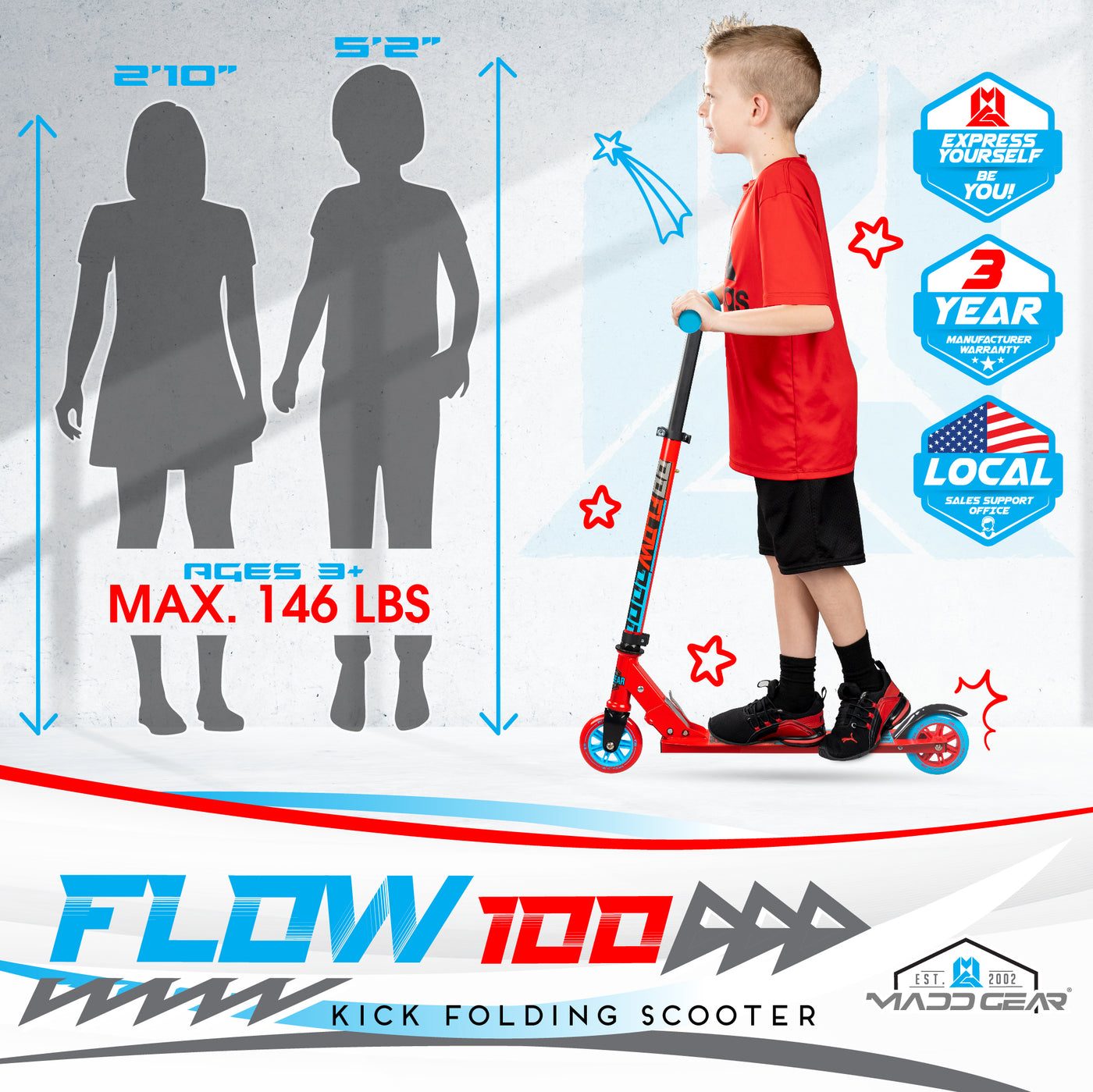 Madd Gear Carve 100 Folding Kick Scooter - Red Blue