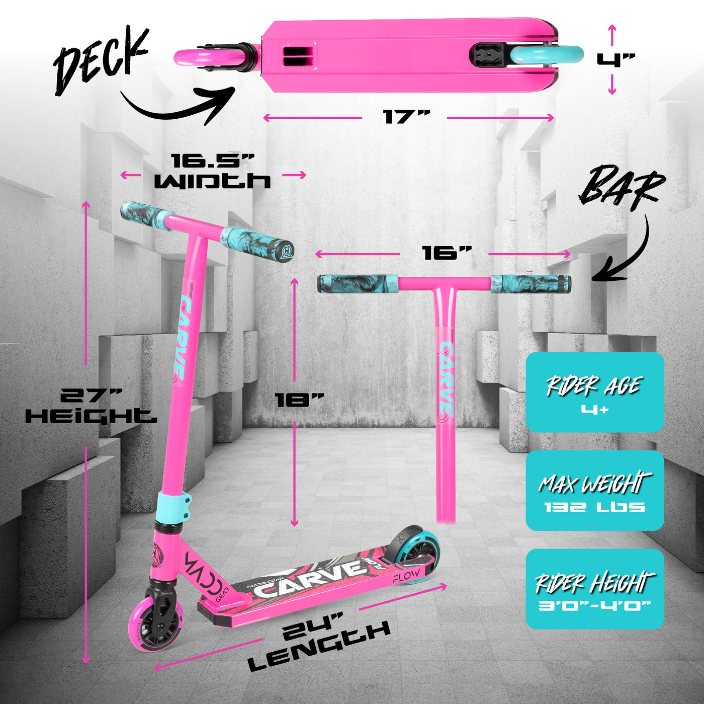 MGP Madd Gear Carve Flow-X Pro Scooter Stunt Trick Pink Teal