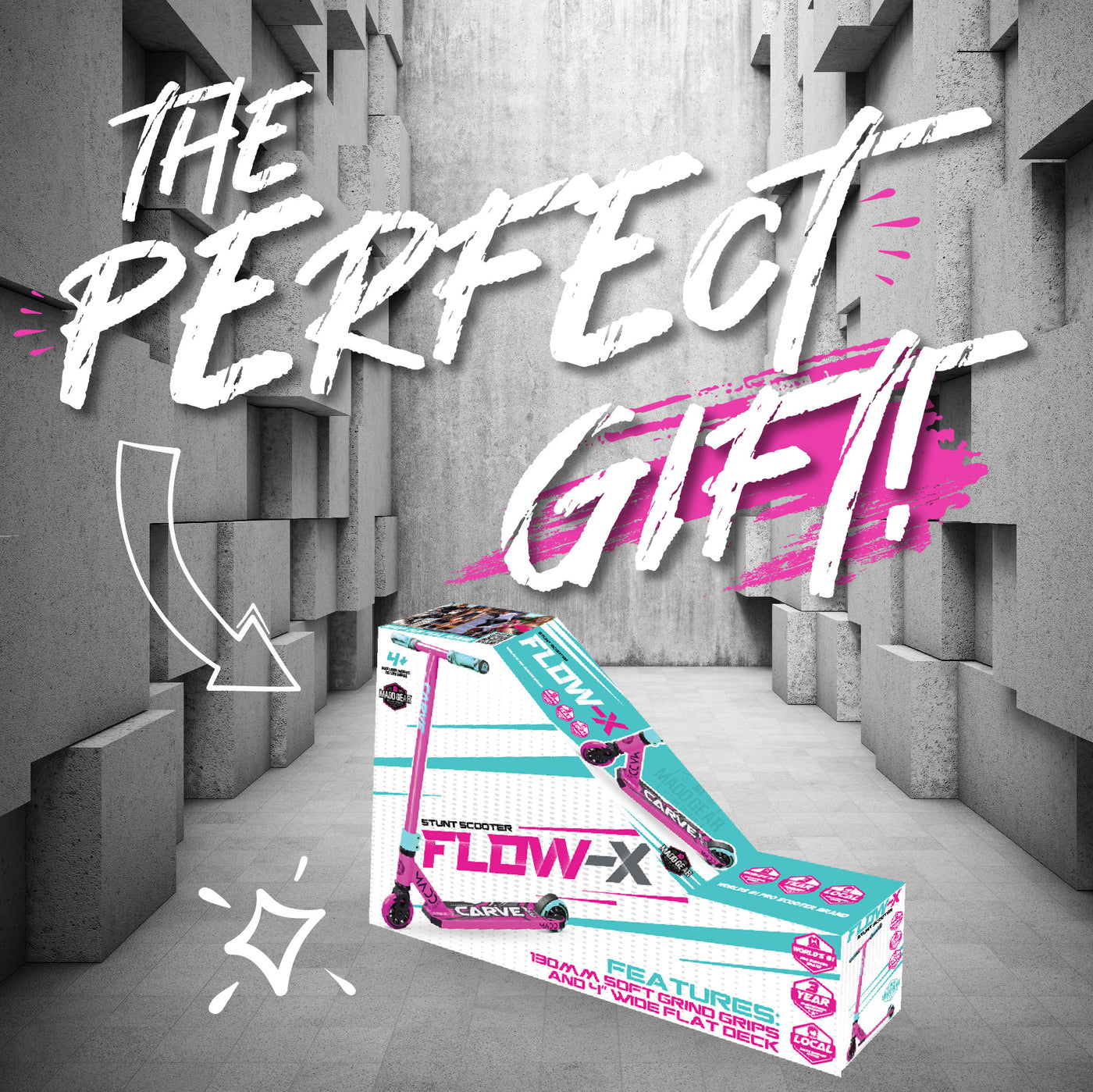 Madd Gear Pro Stunt Carve Flow-X Scooter Pink Teal Perfect Gift