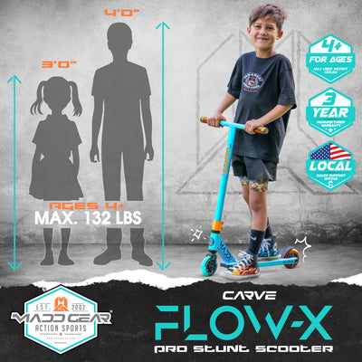 Madd Gear Madgear Pro Stunt Carve Flow-X Scooter Kids Girls Boys Teal Orange