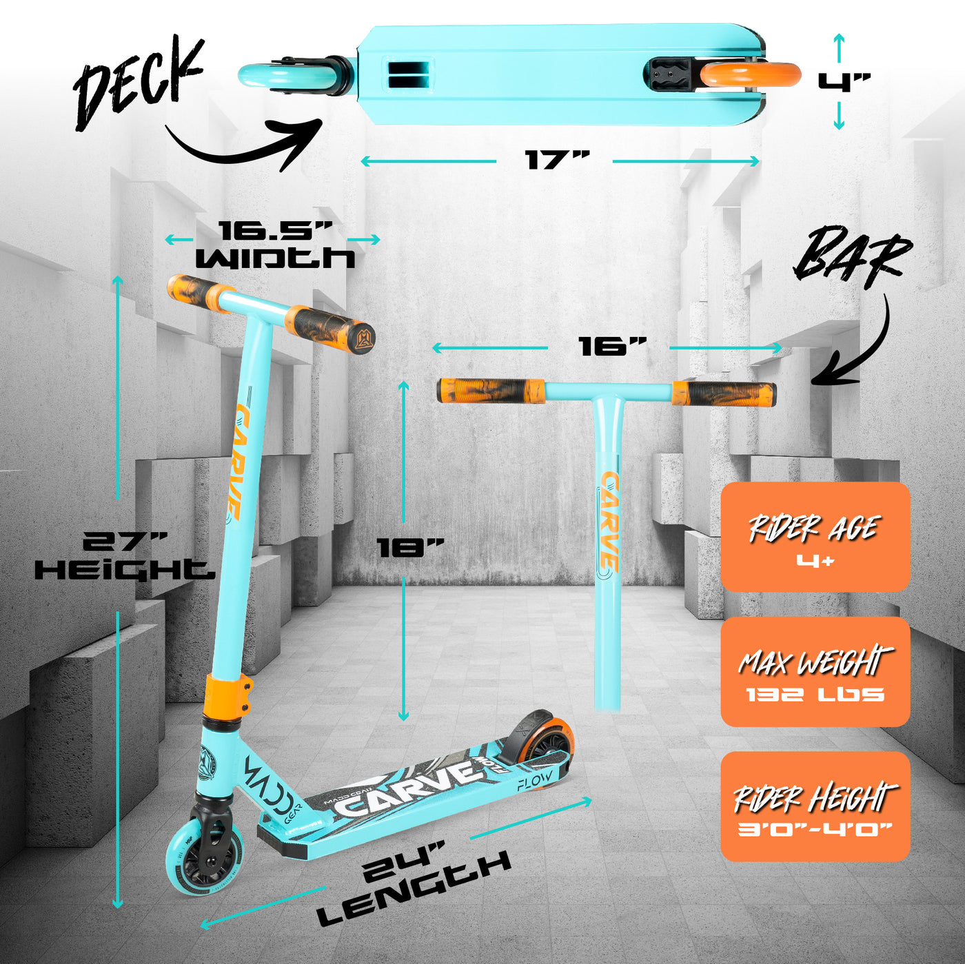 MGP Madd Gear Carve Flow-X Pro Scooter Stunt Trick Teal Orange