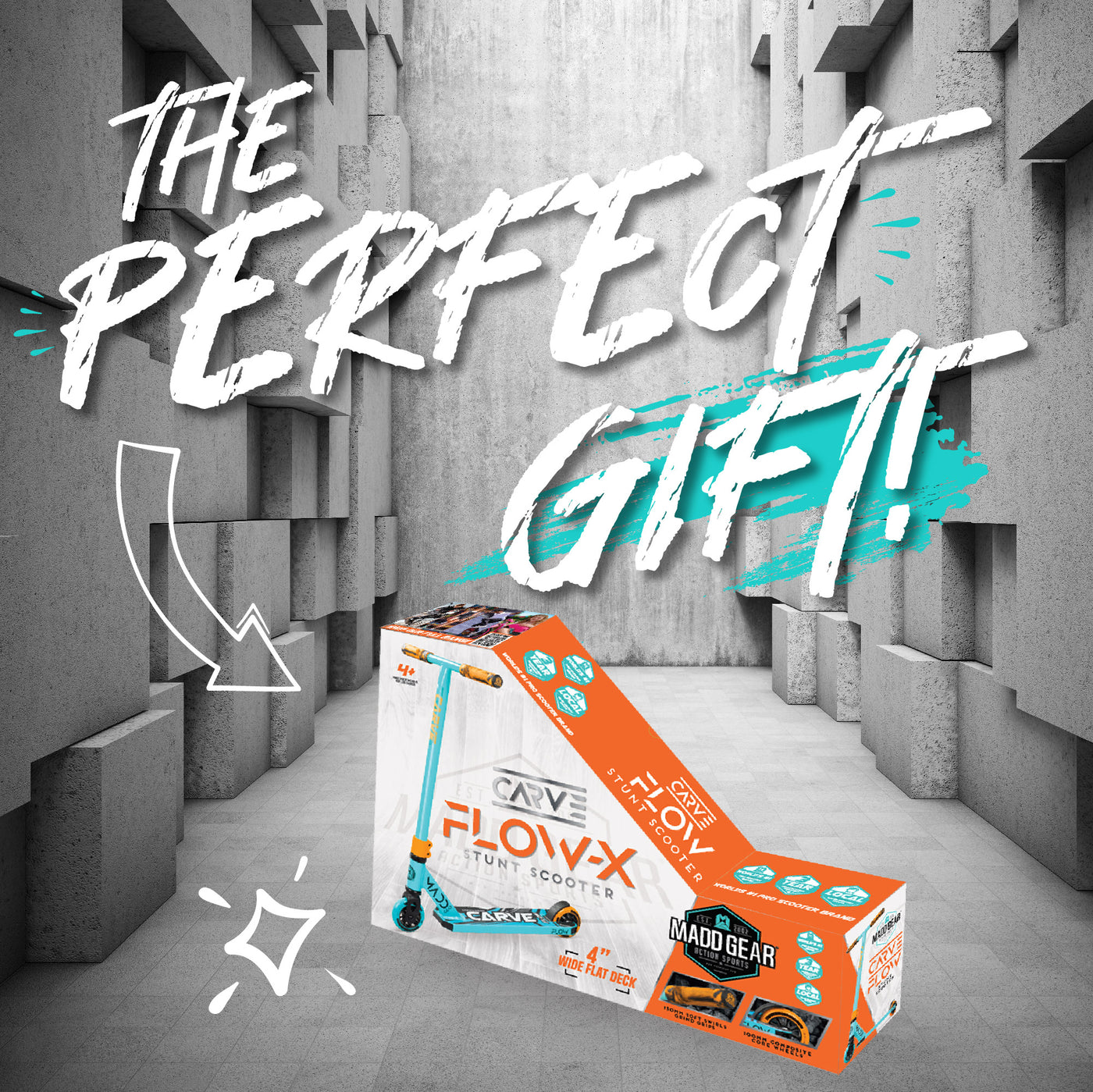 Madd Gear Pro Stunt Carve Flow-X Scooter Teal Orange Perfect Gift