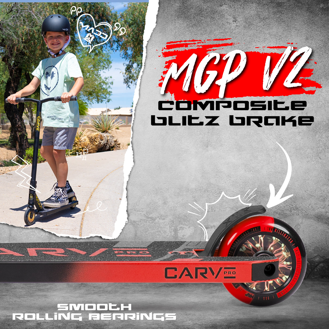 Madd Gear MGP Pro Carve Razor Kick Stunt Trick Scooter Smooth Rolling Black Red Kids Children