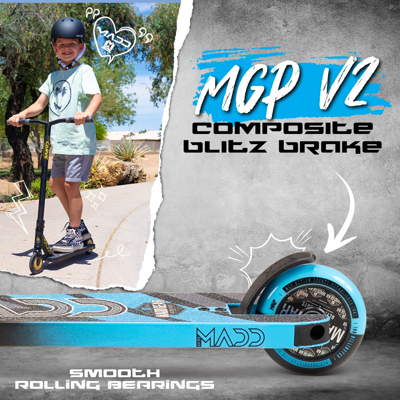 Madd Gear MGP Pro Carve Razor Kick Stunt Trick Pro-X Scooter Smooth Rolling Black Blue Kids Children