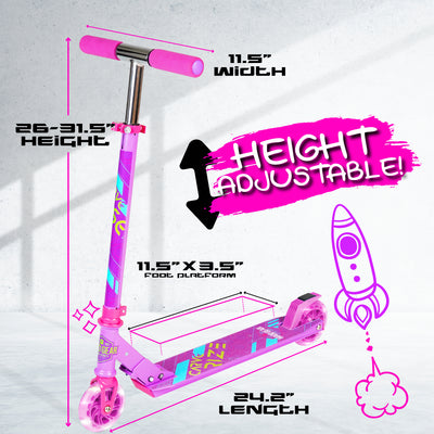 Madd Gear Rize 100 Folding Scooter Light-Up Lights LED Boys Girls Pink Purple Height Adjustable