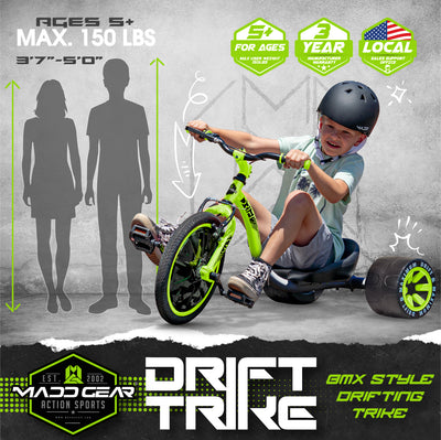 Madd Gear Drift Bike Huffy Green Machine Drifter Tricycle Kids Children Boys Green