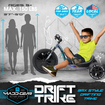 Madd Gear Drift Bike Huffy Green Machine Drifter Tricycle Kids Children Boys Girls Neochrome