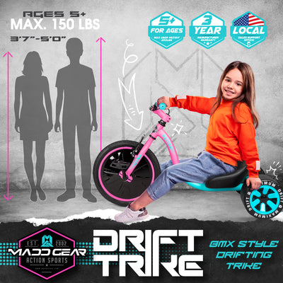 Madd Gear Drift Trike Huffy Green Machine Drifter Kids Children Girls Pink MGP