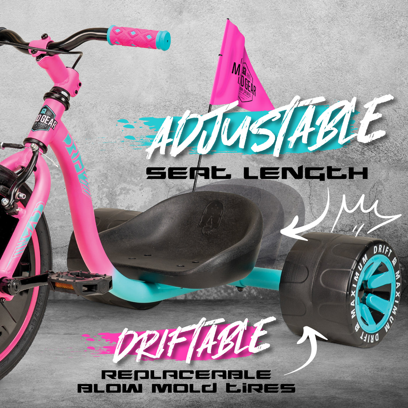 Madd Gear Drift Trike Huffy Green Machine Drifter Tricycle Adjustable Seat Pink MGP Kids  Girls