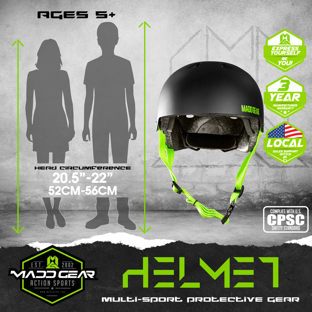 Certified EPS Helmet - Black Green S/M – Madd Gear