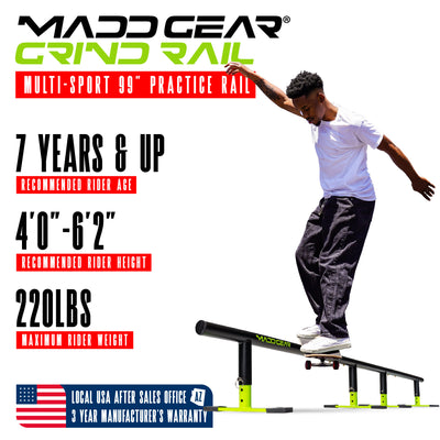 madd gear black green portable skate rail adjustable solid steel strong light smooth grinding skateboard 99 inch long