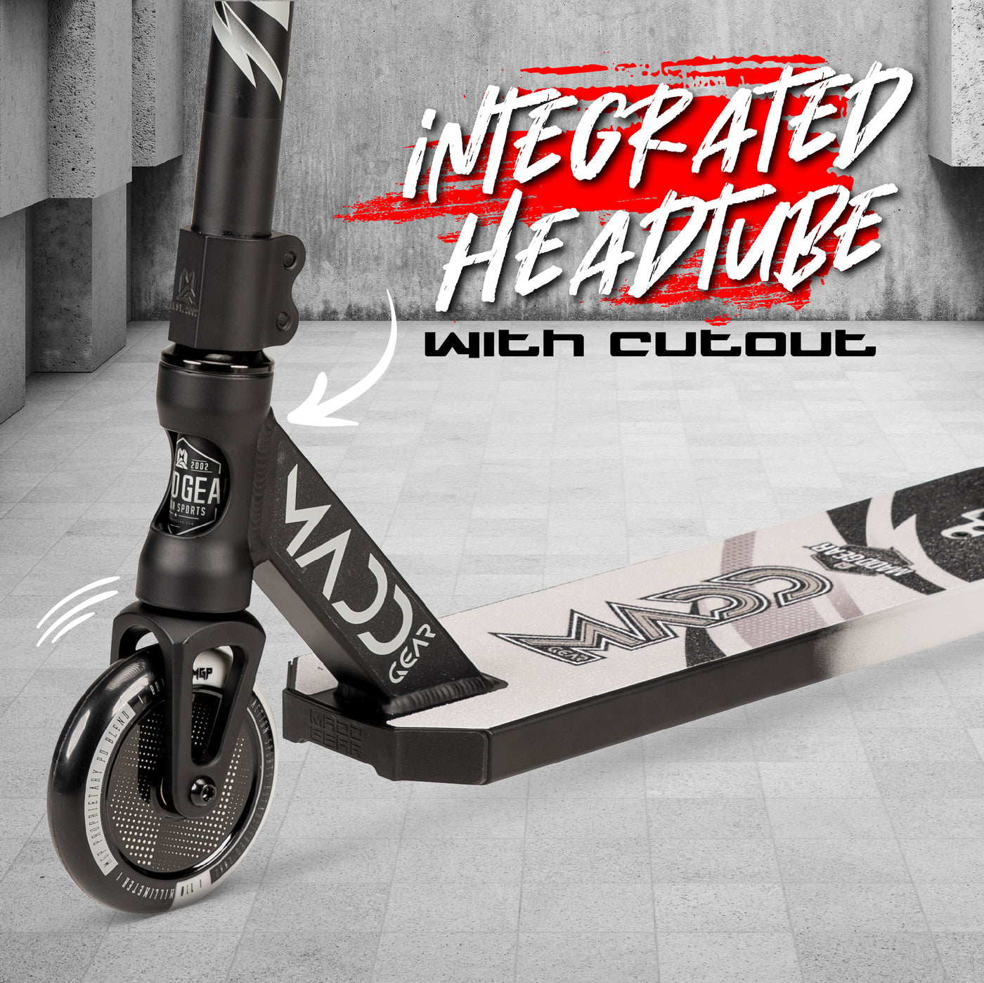 Madd Gear MGP Kick Pro Stunt Scooter Complete High Quality Razor Pro Trick Skate Park Mad Black Grey 5" Deck Integrated Headtube with Cutout