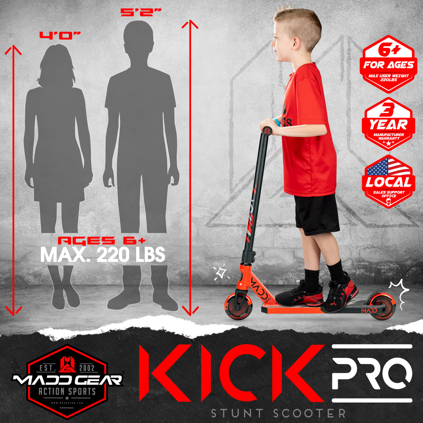 Smooth-Riding Madd Gear MGP Kick Stunt Pro Scooter Complete High Quality Razor Trick Skate Park Mad Red Black Kids