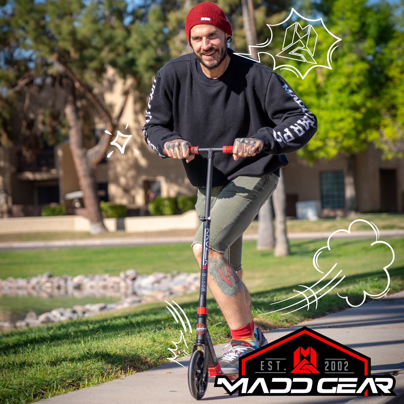 Sleek Color Combination on Madd Gear Kruzer 200 Folding Scooter – A fashionable choice for riders.