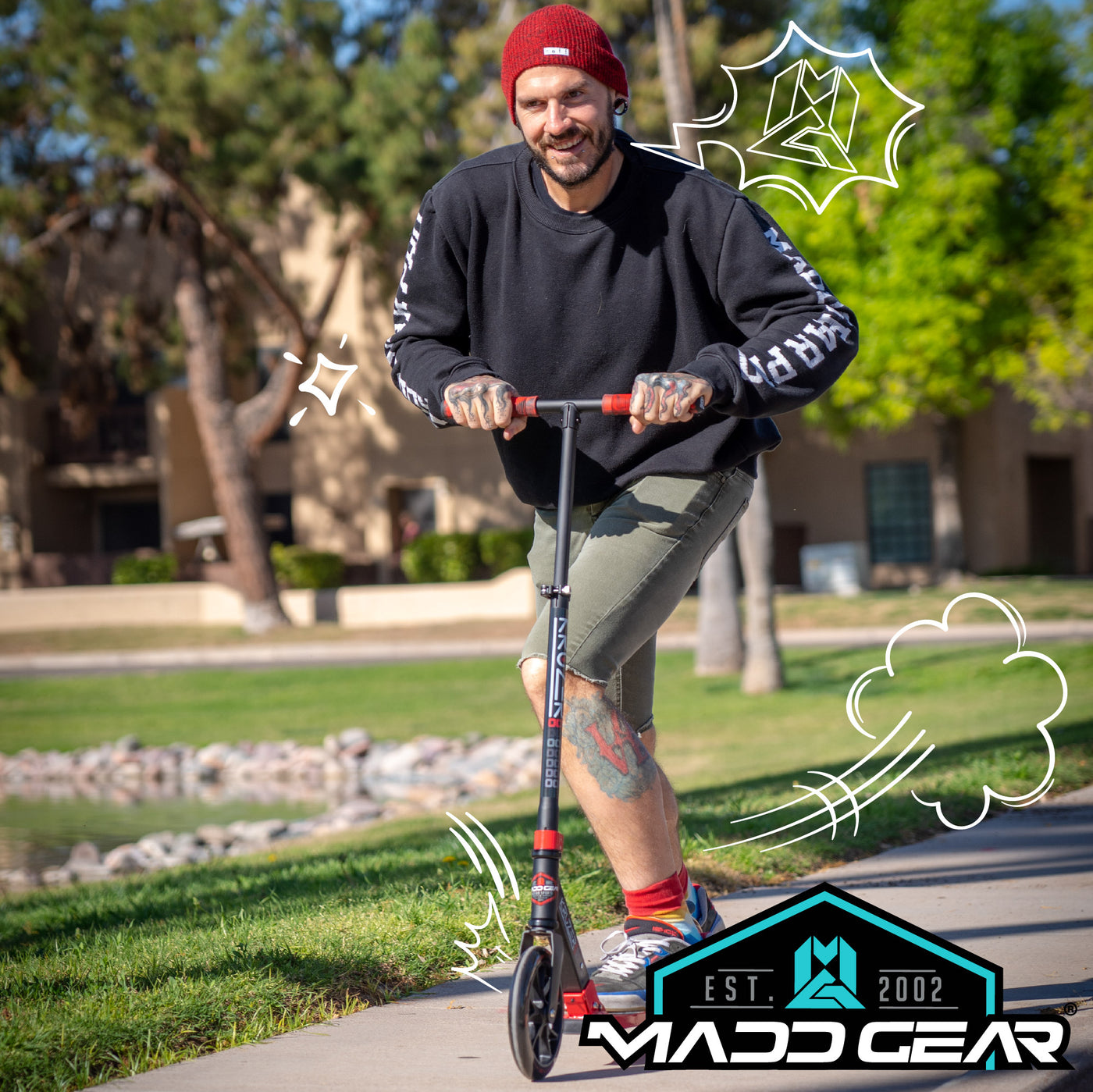 Sleek Color Combination on Madd Gear Kruzer 200 Folding Scooter – A fashionable choice for riders.