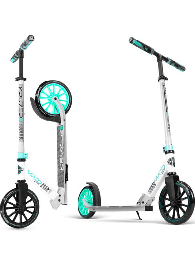 MG Kruzer 200 Folding Commuter Scooter in White Gray Teal – Stylish design, perfect for urban commuting and leisure rides