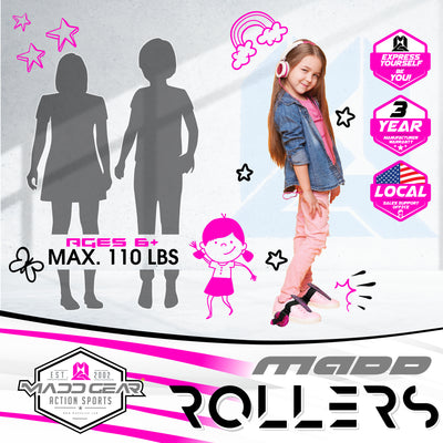 Madd Gear Pink Black Lightup Rollers Heelies Heely Kids Boys Girls Strap-on Heel Skates