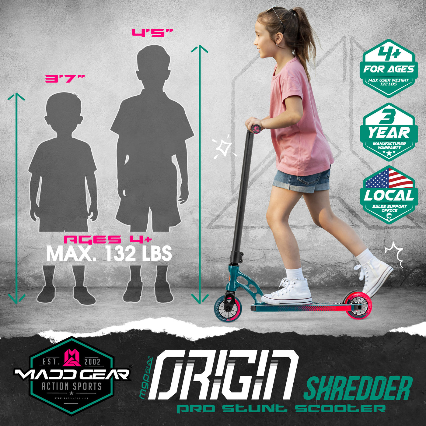 Madd Gear Teal Pink Origin Shredder Pro Stunt Scooter Complete High Quality