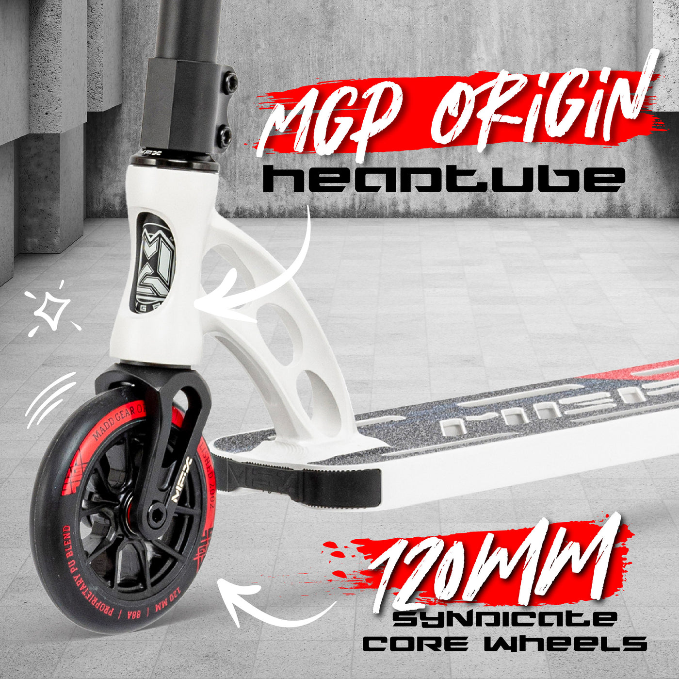 Madd Gear Smooth Riding Lightweight VX10 VX9 Origin Team Pro Stunt Scooter Skatepark 120mm Wheels White Mandarin Red