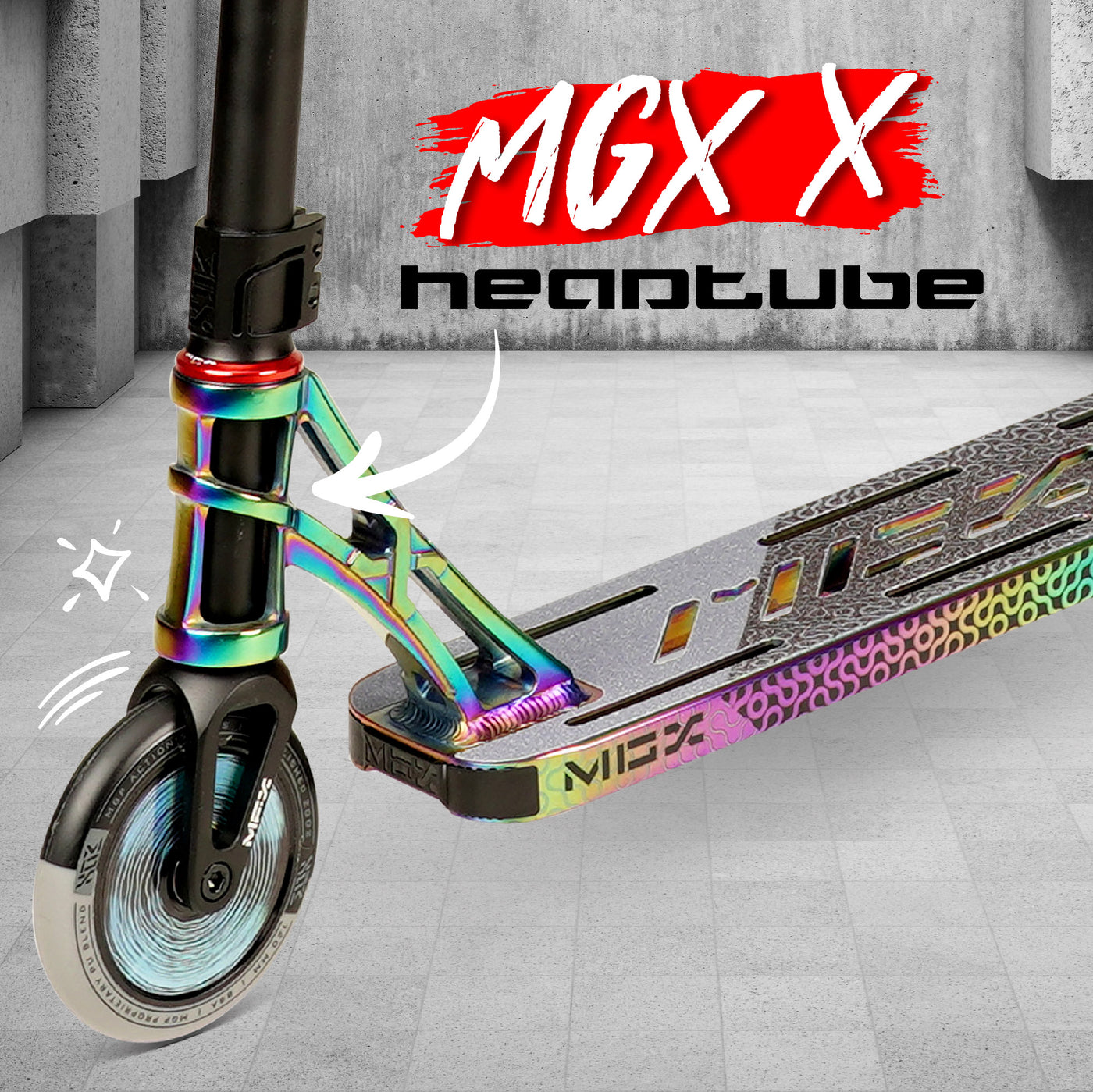 MGX P2 Pro Neochrome Oil Slick Stunt Scooter Lightest Best Madd Gear MGP Headtube